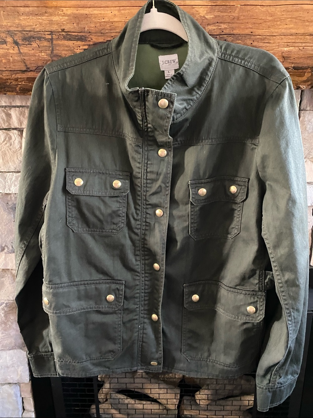 J. Crew Olive Green Utility Jacket with Gold-Tone Snaps